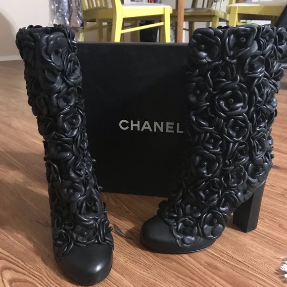 CHANEL Shoes - **SOLD**NWT CHANEL Black Lambskin Camellia Boots